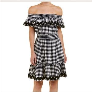 MISA Mirela Gingham off the shoulder dress